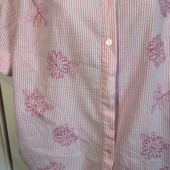 Vintage Bon Worth Womens 2pc Capri Set Pink White Strip Embroidery Flowers LP - Picture 3 of 16